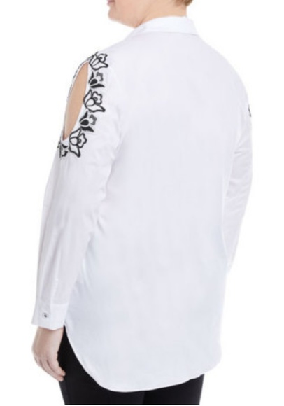 Neiman Marcus Embroidered Cold Shoulder Plus Top - Picture 2 of 8